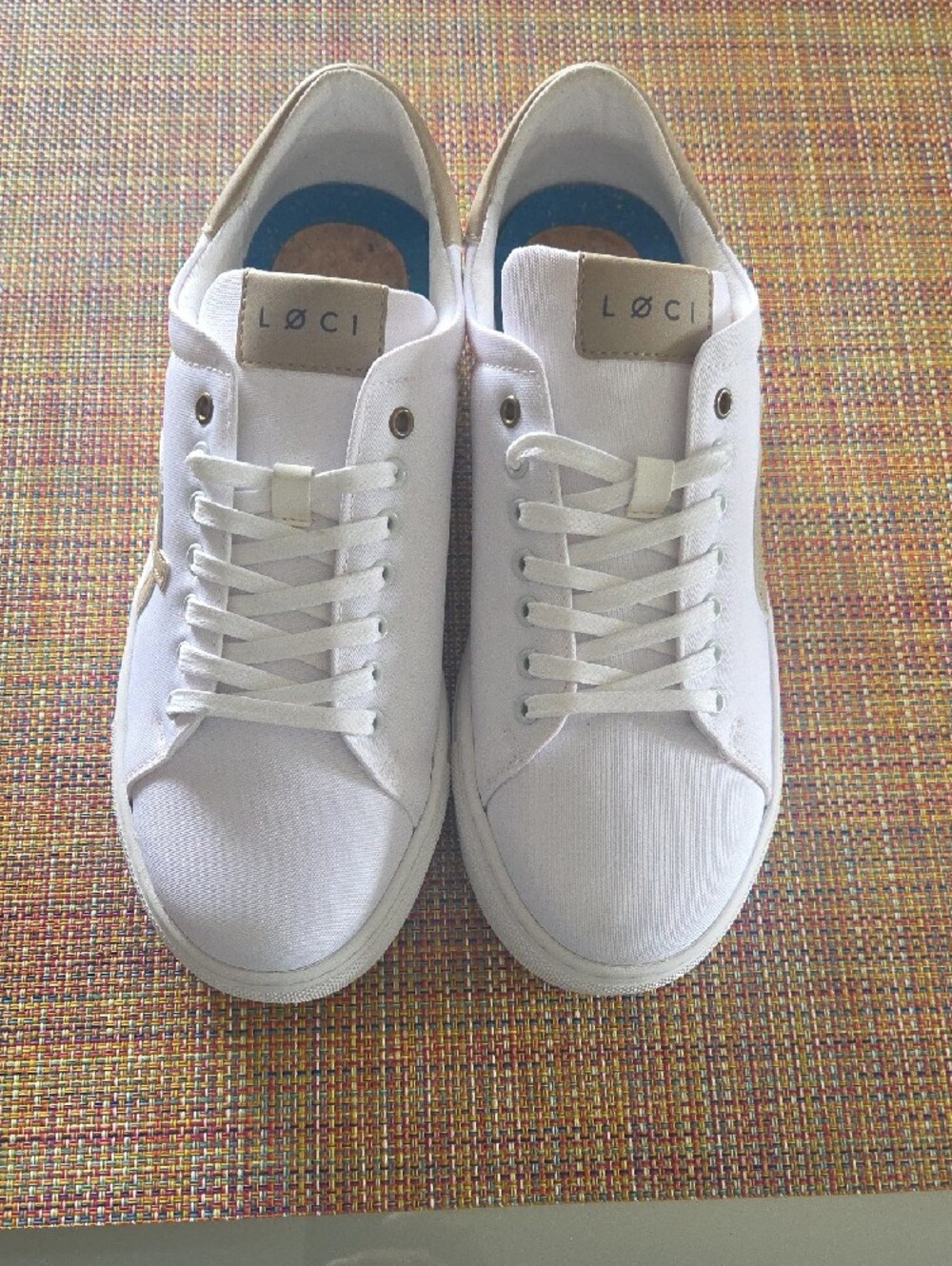 LOQ White Canvas Low-Top Sneakers with Gold Trim - Picture 9 of 11